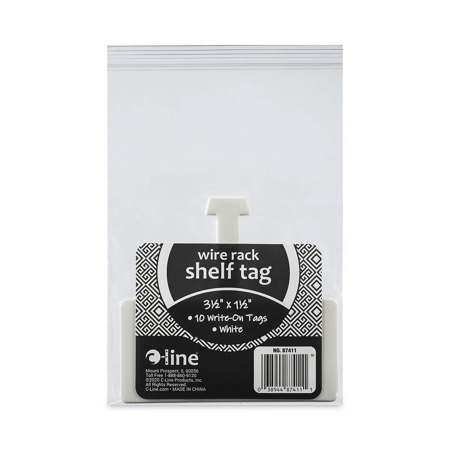 C-Line Shelf Tags for Wire Rack, 3 1/2 x 1 1/2, White, 10/Pack