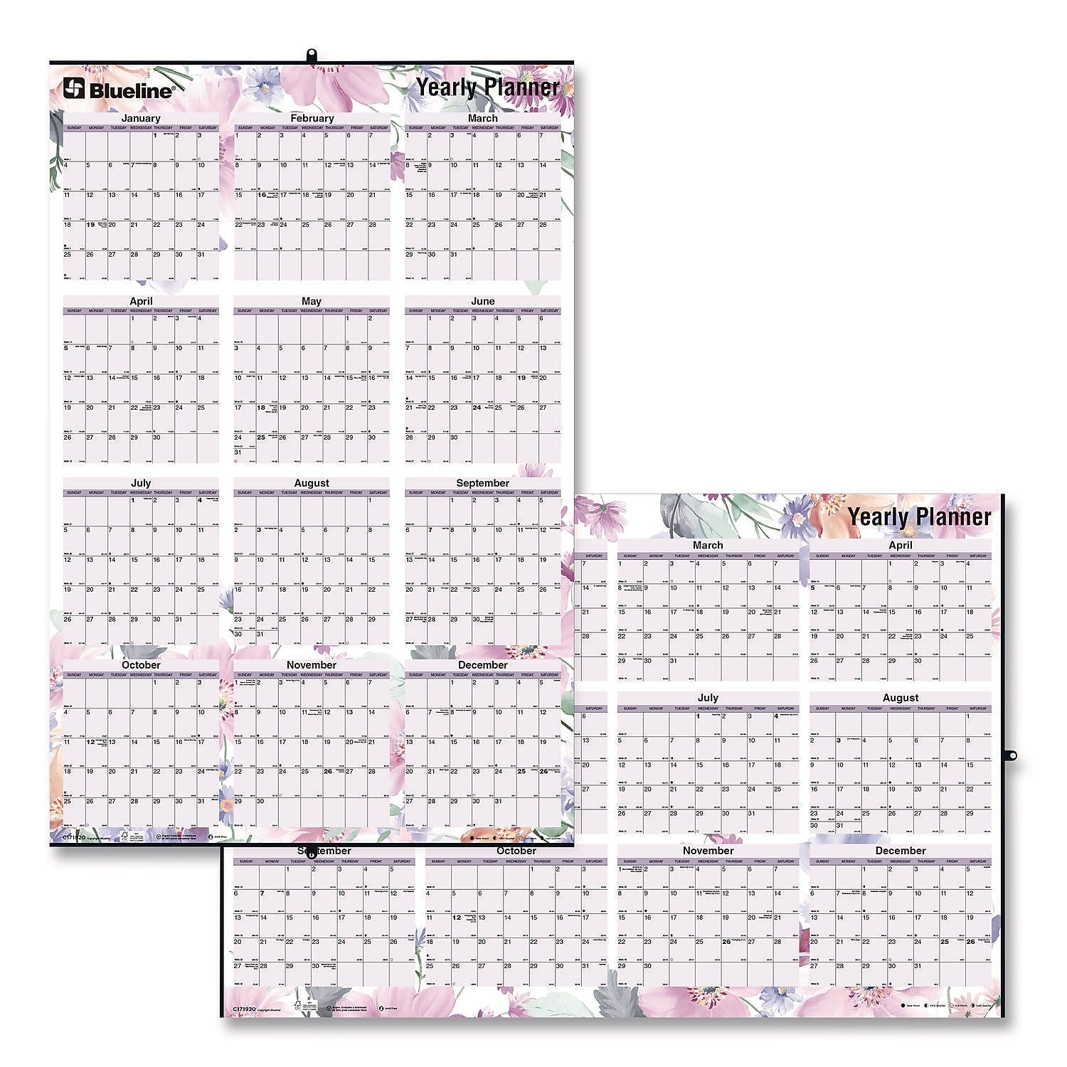 2026 Blueline 36" x 24" Yearly Dry Erase Wall Calendar, Reversible, White/Orange (REDC171920)