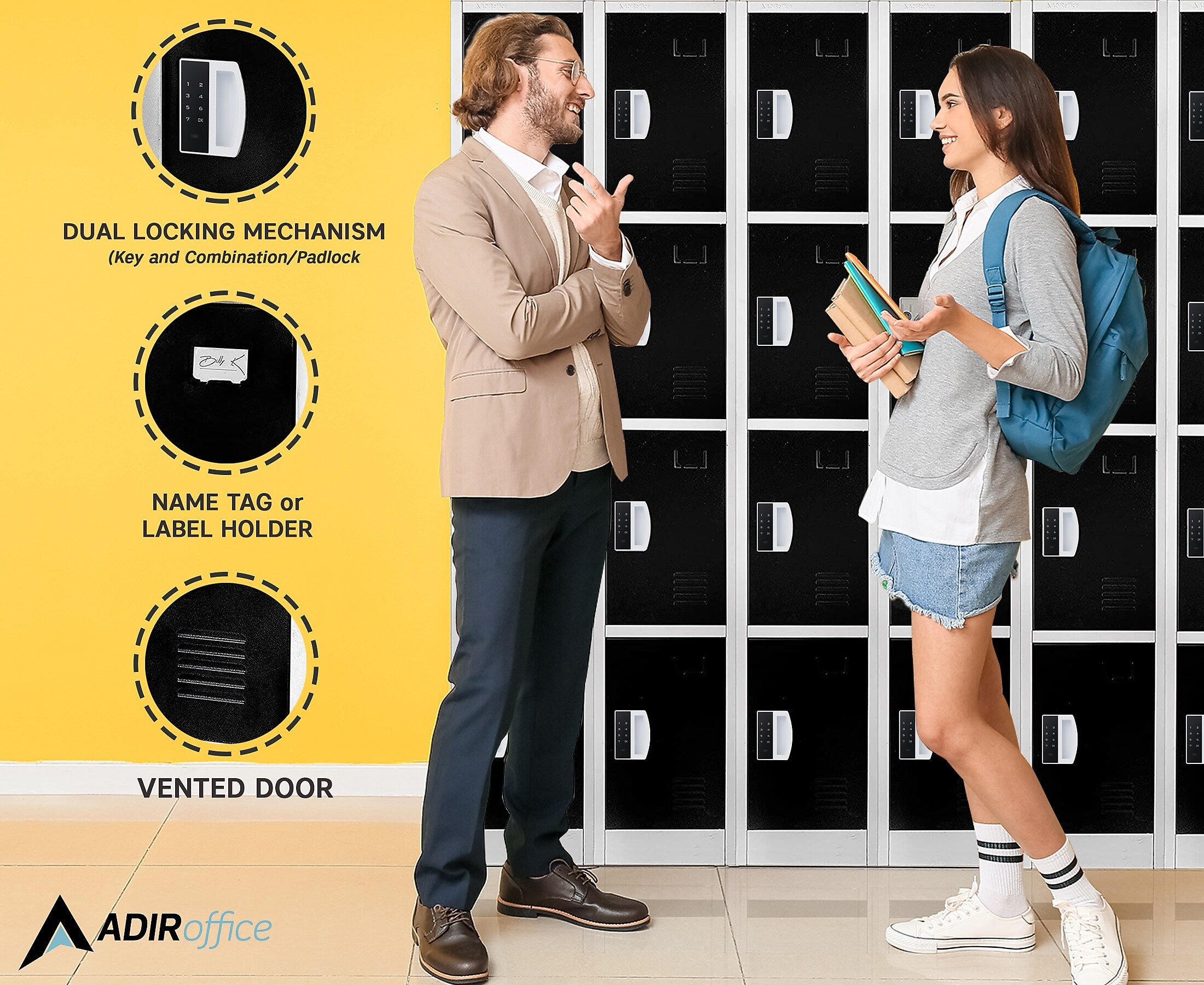 AdirOffice 72"H 4-Tier Black Storage Locker (ADI629-204-BLK-DL)