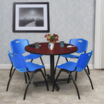 Regency 42-inch Round Laminate Mahogany Training Rooms Table With 4 M Stacker Chairs, Blue (TKB42RNDMH47BE)