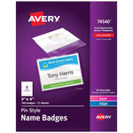 Avery Pin Style Laser/Inkjet Name Badge Kit, 3" x 4", Clear Holders with White Inserts, 100/Box (74540)