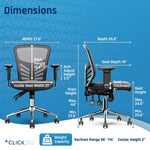 Click365 Ergonomic Mesh Swivel Task Chair, Grey (CCHR10002B)