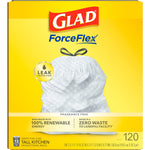 Glad ForceFlex Tall 13 Gallon Kitchen Drawstring Trash Bags, White, 120/Box (78939)