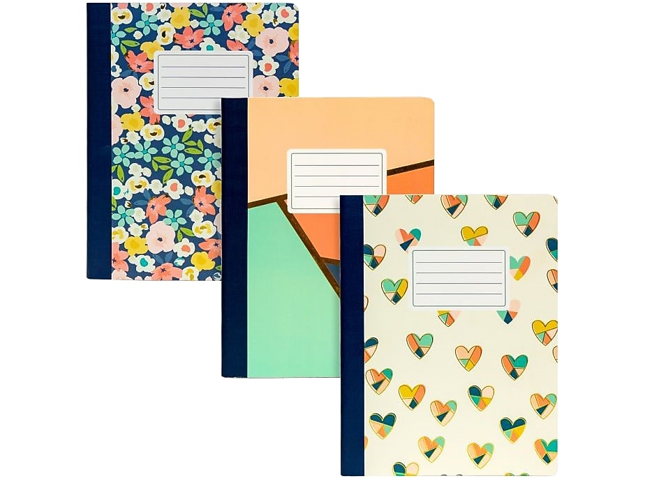 Carpe Diem Floral Love Composition Notebooks, 7.5" x 9.75", College-Ruled, 70 Sheet, Assorted Colors, 3/Pack(9096-CD)