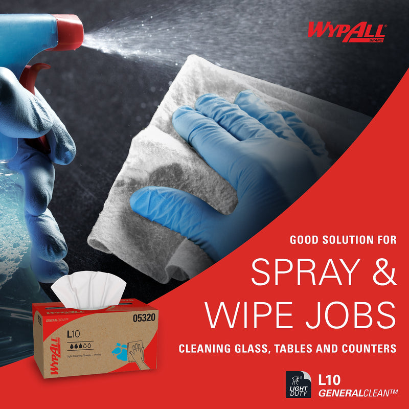 WypAll GeneralClean L10 Paper Cleaning Wipers, 10.25" x 9", White, 125 Wipers/Box, 18/Carton (05320)