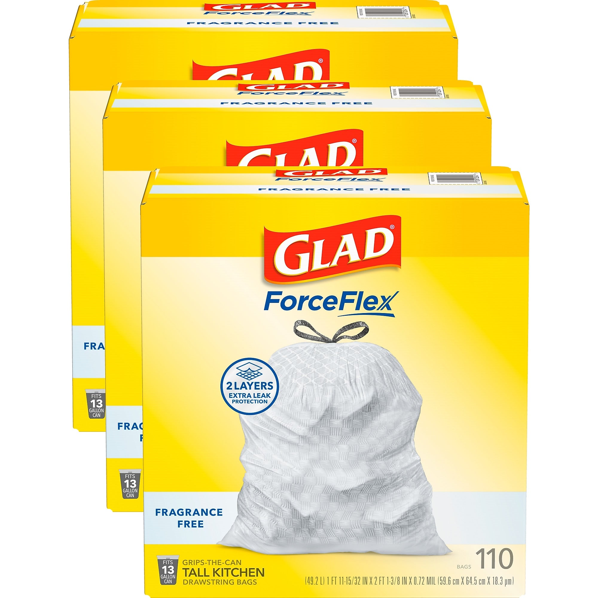 Glad ForceFlex 13 Gallon Drawstring Kitchen Trash Bag, Unscented, Gray, 330 Total Bags (22541CT)