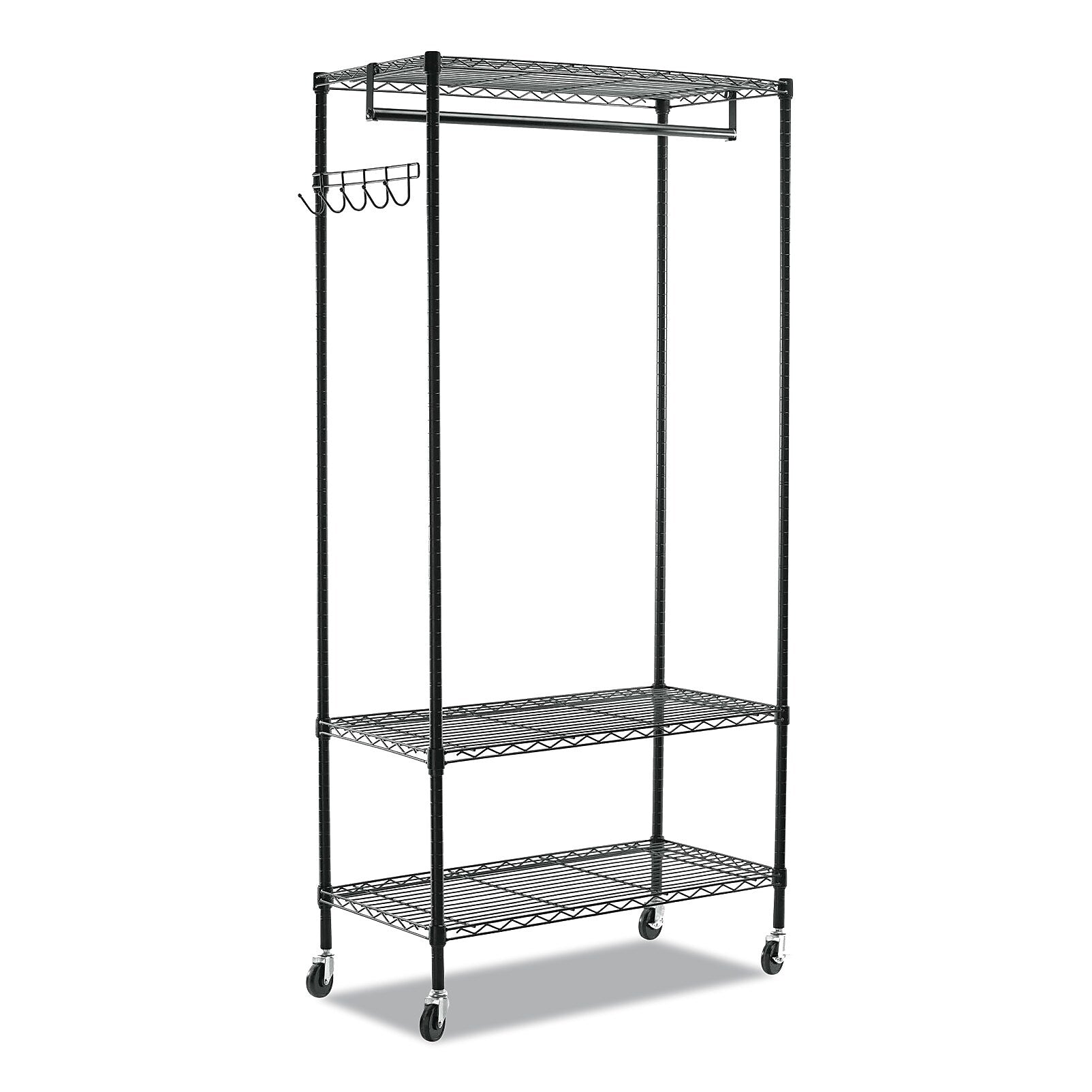 Alera Wire Garment Rack, 5 Hooks, Steel, 48" x 18" x 75", Black (GR354818BL)