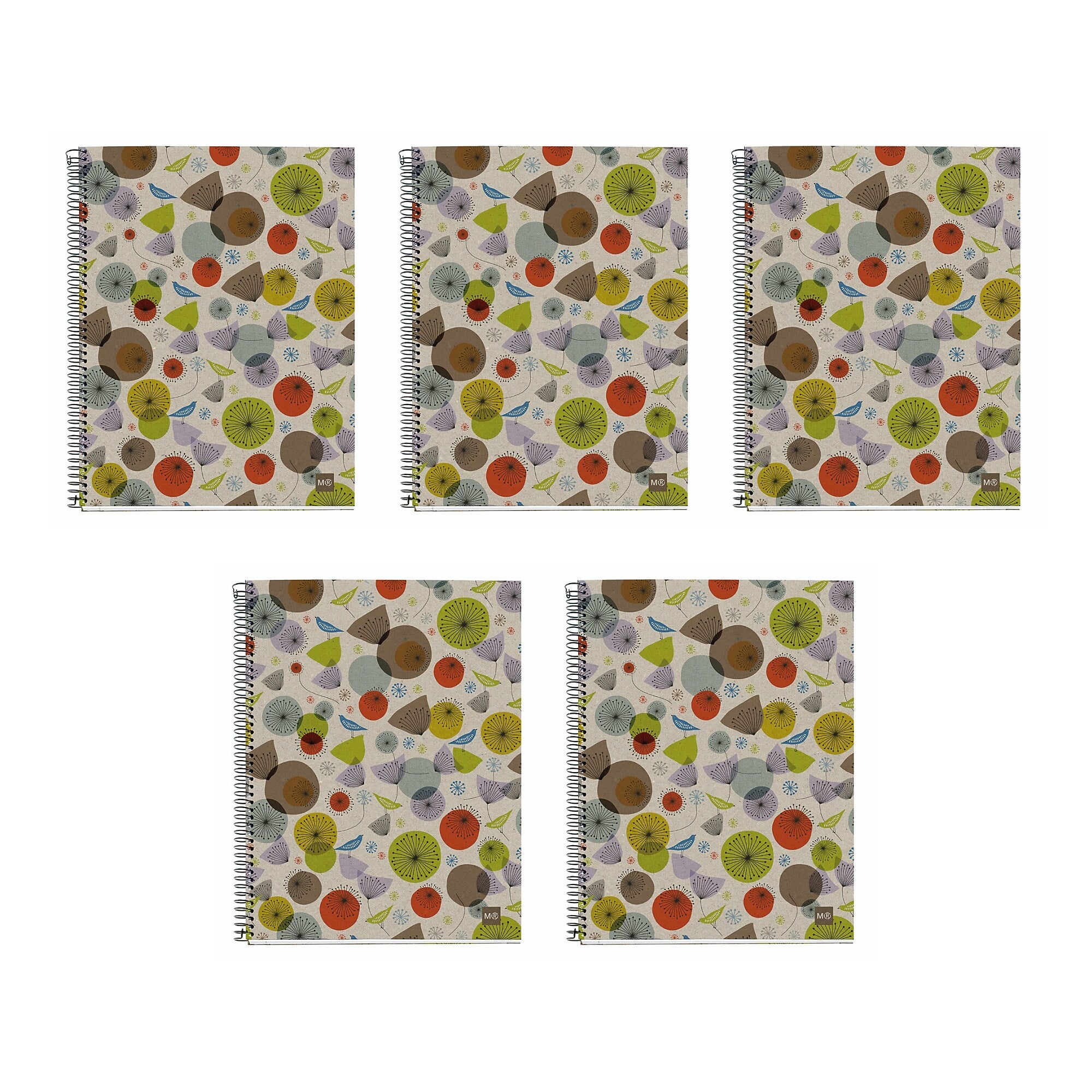 MiquelRius 4-Subject Notebooks, 5.83" x 8.27", College Ruled, 120 Sheets, Multicolored, 5/Case (2963CS)
