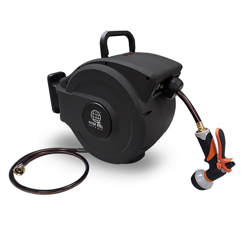 Hose Reel Pro Heavy Duty Retractable Garden Hose Reel, 1/2" x 50', Black (GHR-1/2-BK-50)