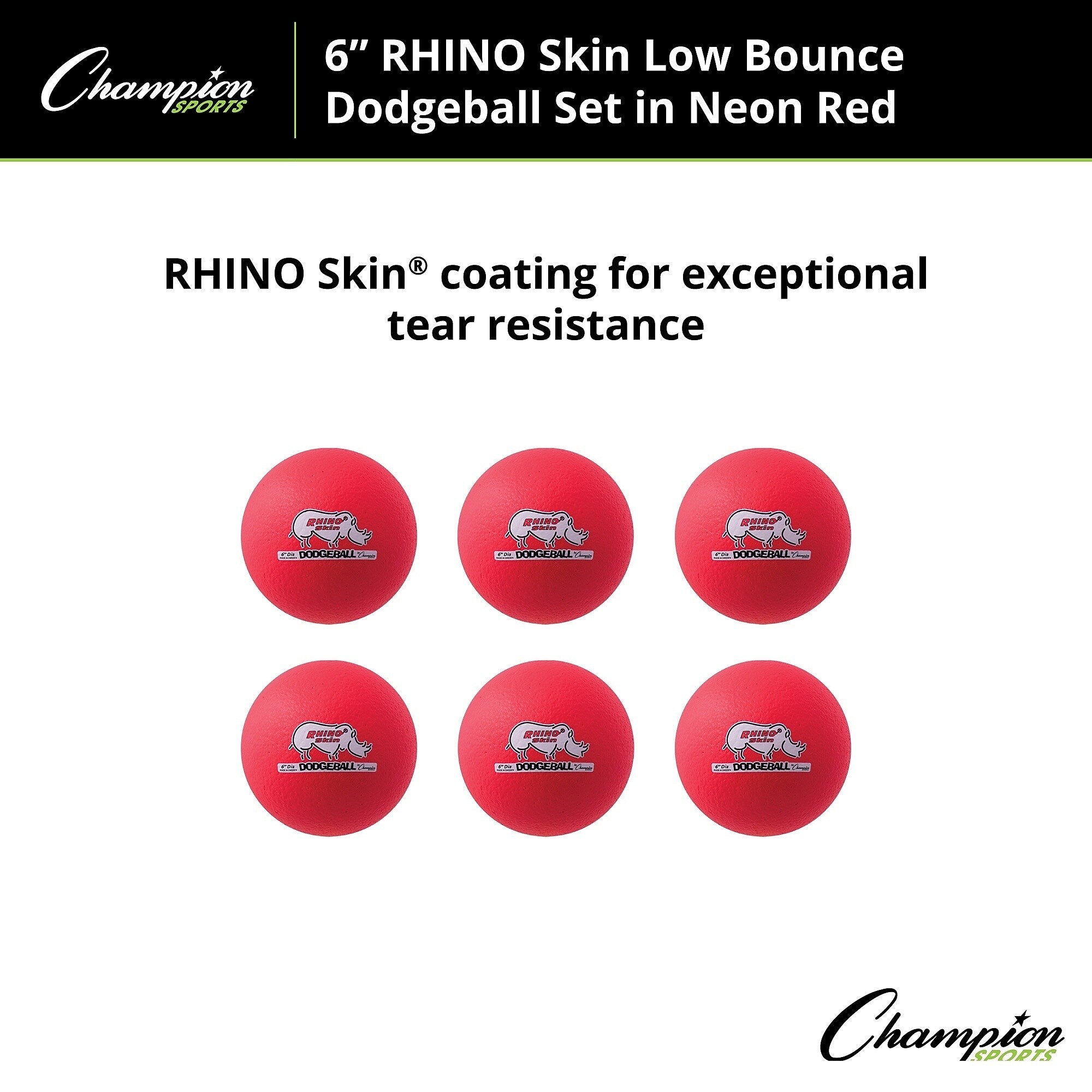 Champion Sports Rhino Skin Dodgeball Set, Neon Red, 6/Set (CHMP216)