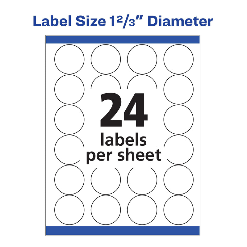 Avery Sure Feed Laser Round Labels, 1-2/3" Dia, White, 600 Labels/Pack (5293)