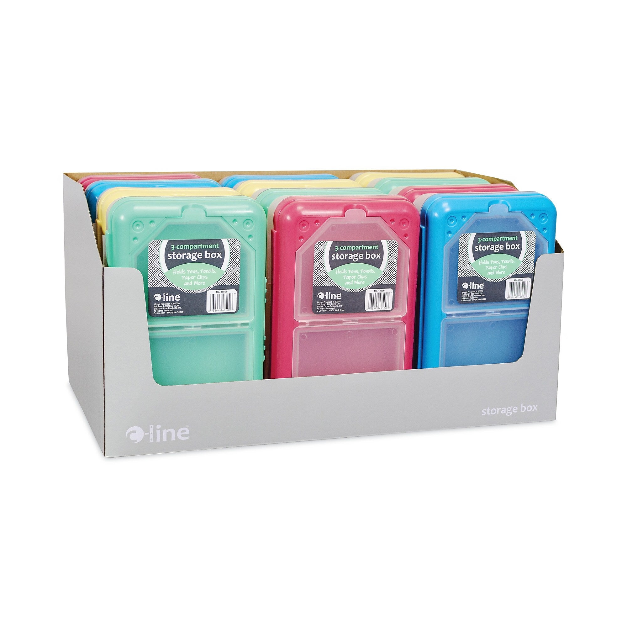 C-Line Storage Box, 5.43 x 8.25 x 2.43, Seafoam Green, Seaside Blue, Sunset Red, Sunny Yellow, 12/Carton (CLI48500DS)