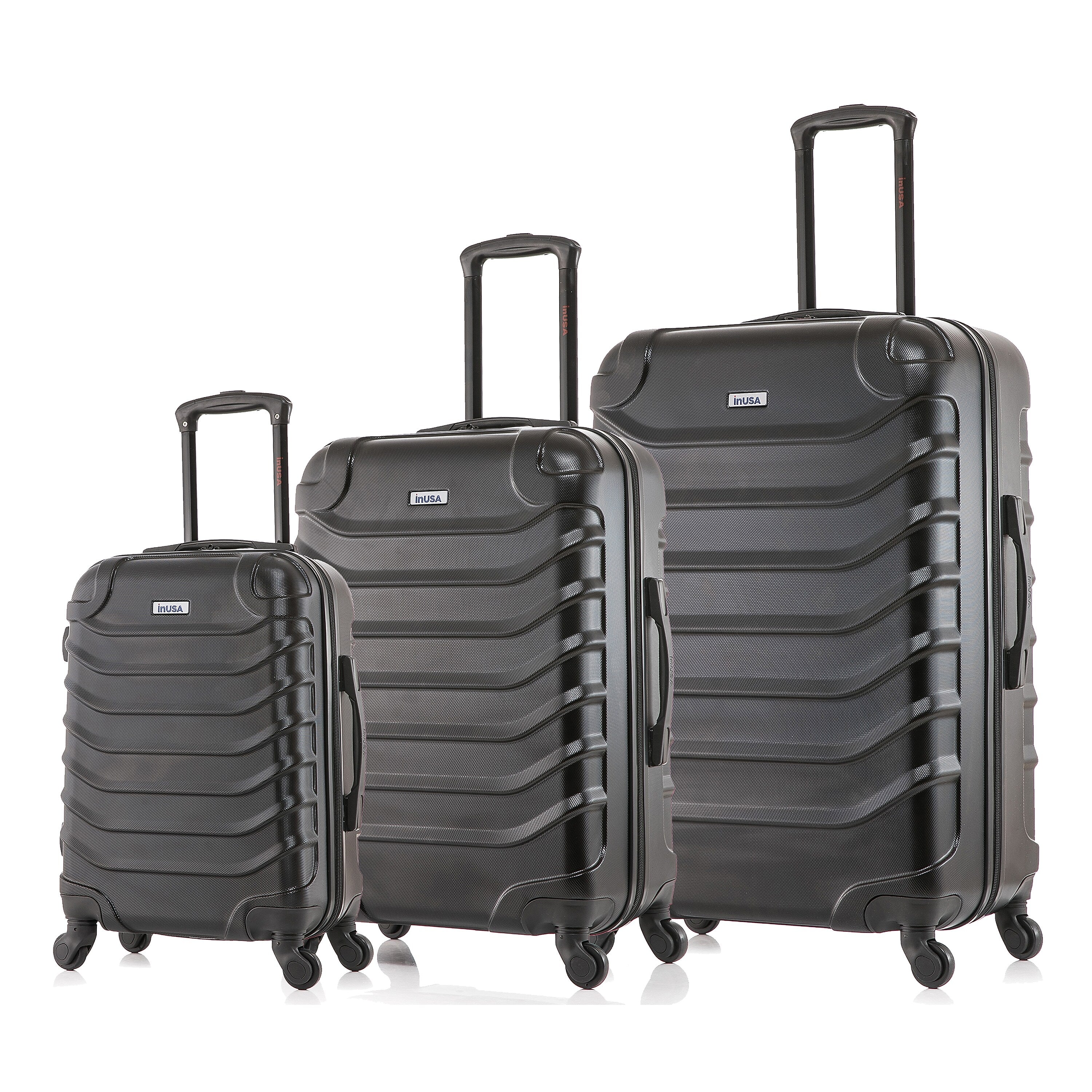 InUSA Endurance 3-Piece Hardside Spinner Carry-On Luggage Set, TSA Checkpoint Friendly, Black (IUENDSML-BLK)