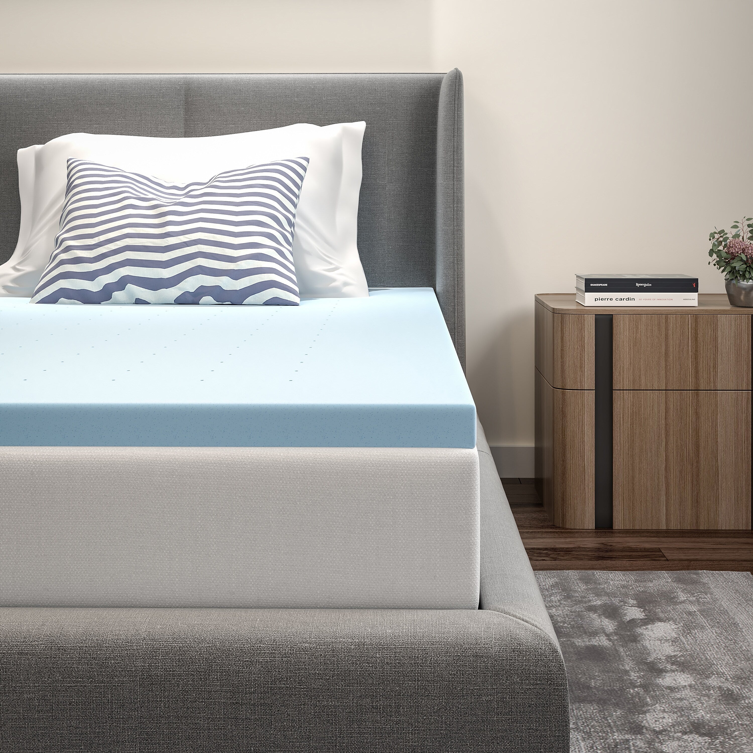 Flash Furniture Capri Comfortable Sleep Twin Size Cooling Gel Memory Foam Mattress Topper, Blue, 39" x 75.5" x 2" (MRM352T)