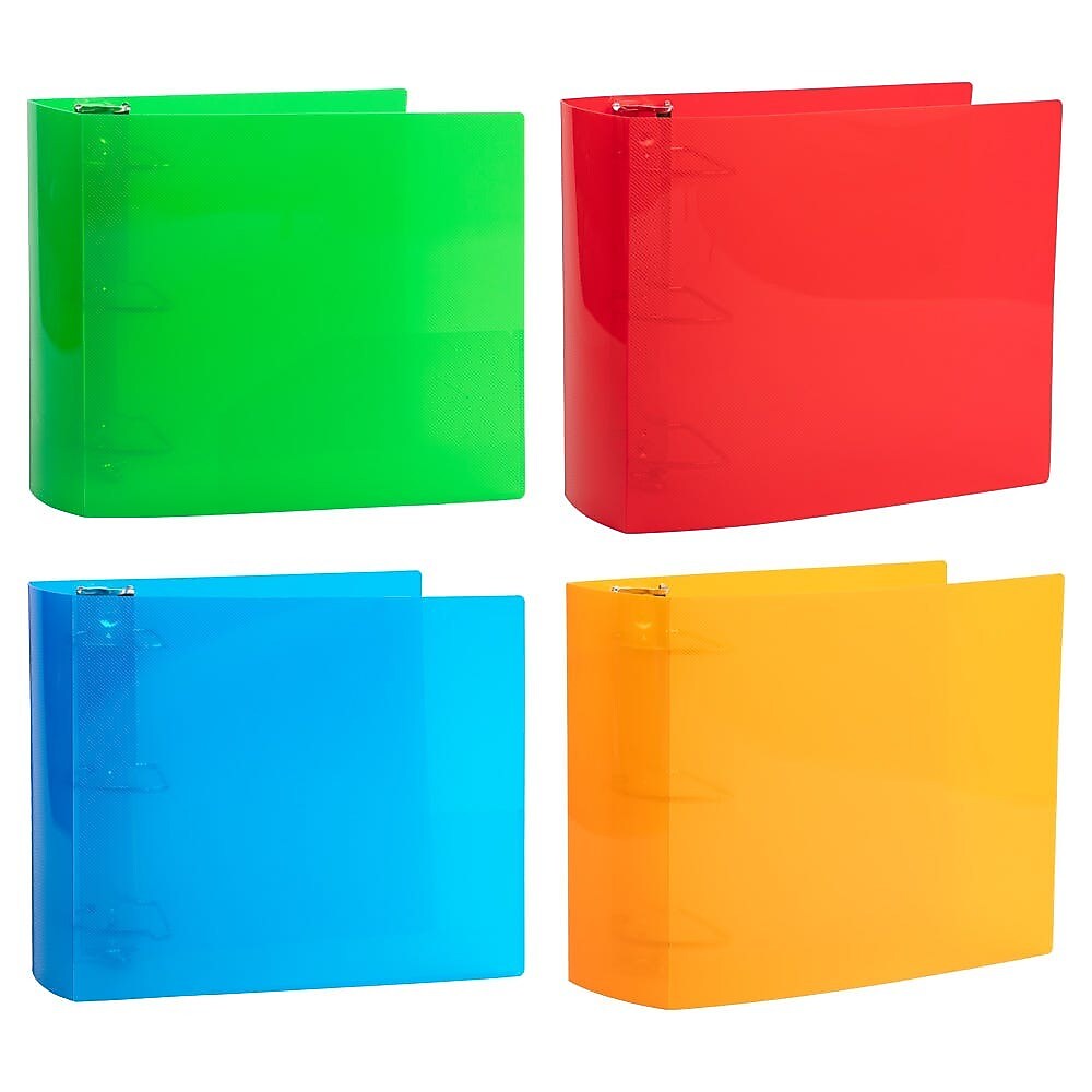 JAM Paper 4" 3-Ring Flexible Poly Binders, Assorted Colors, 4/Pack (PB75245ASSRT)
