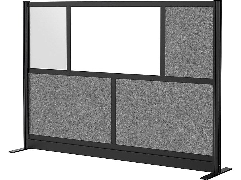 Luxor Workflow Series 5-Panel Freestanding Modular Room Divider System Starter Wall with Whiteboard, 48"H x 70"W, Black/Gray