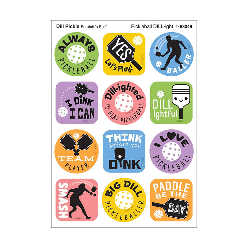 Trend Enterprises Pickleball Pride Dill Pickle Scent Scratch 'n Sniff Stinky Stickers, Multicolored, 48/Pack, 6 Packs/Bundle