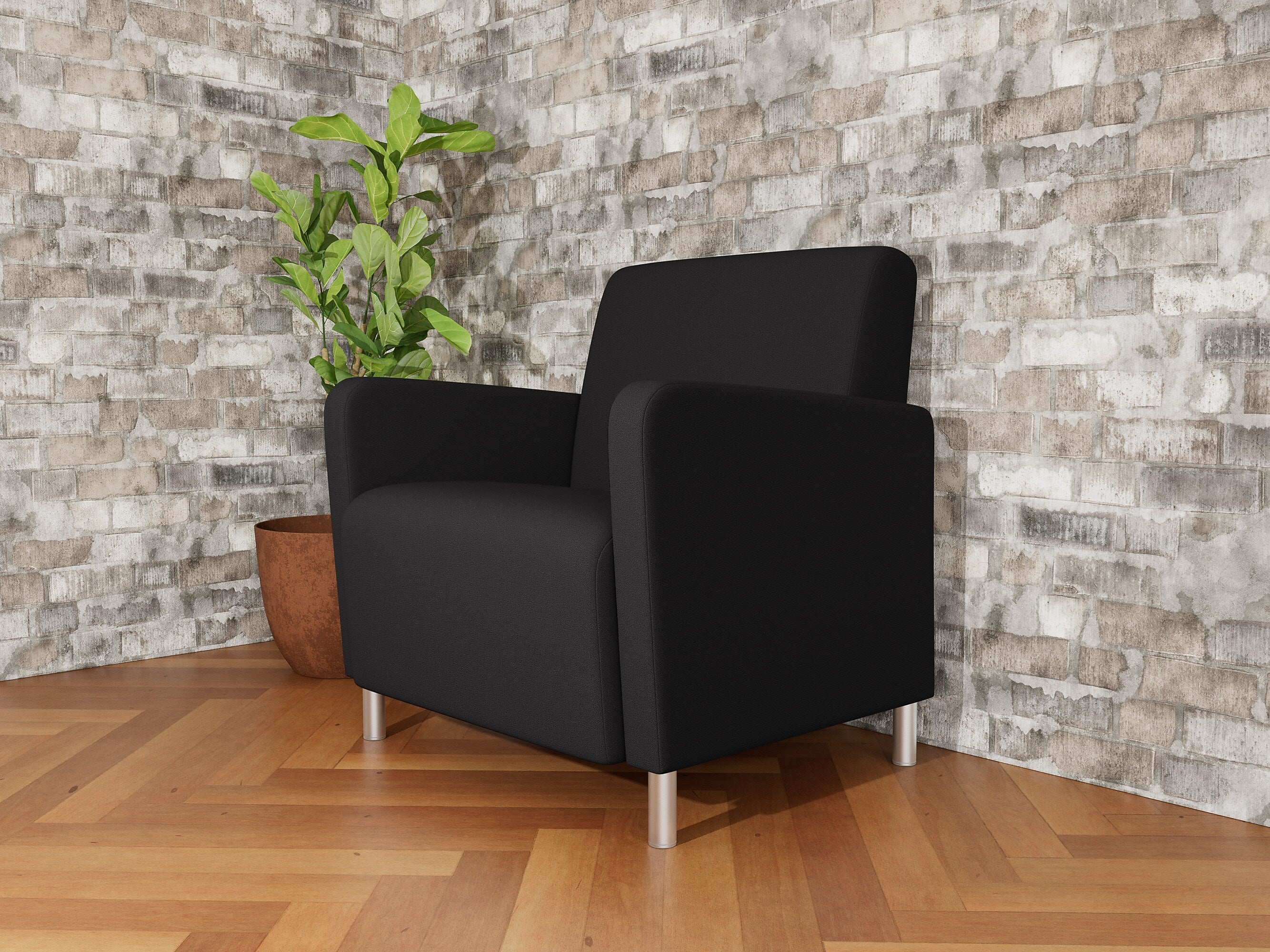 Lesro Ravenna Fabric Guest Chair, Open House Black/Brushed Steel (RV1201.FBS-01OHBK)
