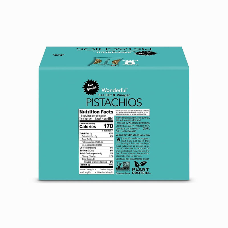 Wonderful Pistachios Sea Salt & Vinegar, 2.25 oz., 8 Bags/Box (PAR70033)