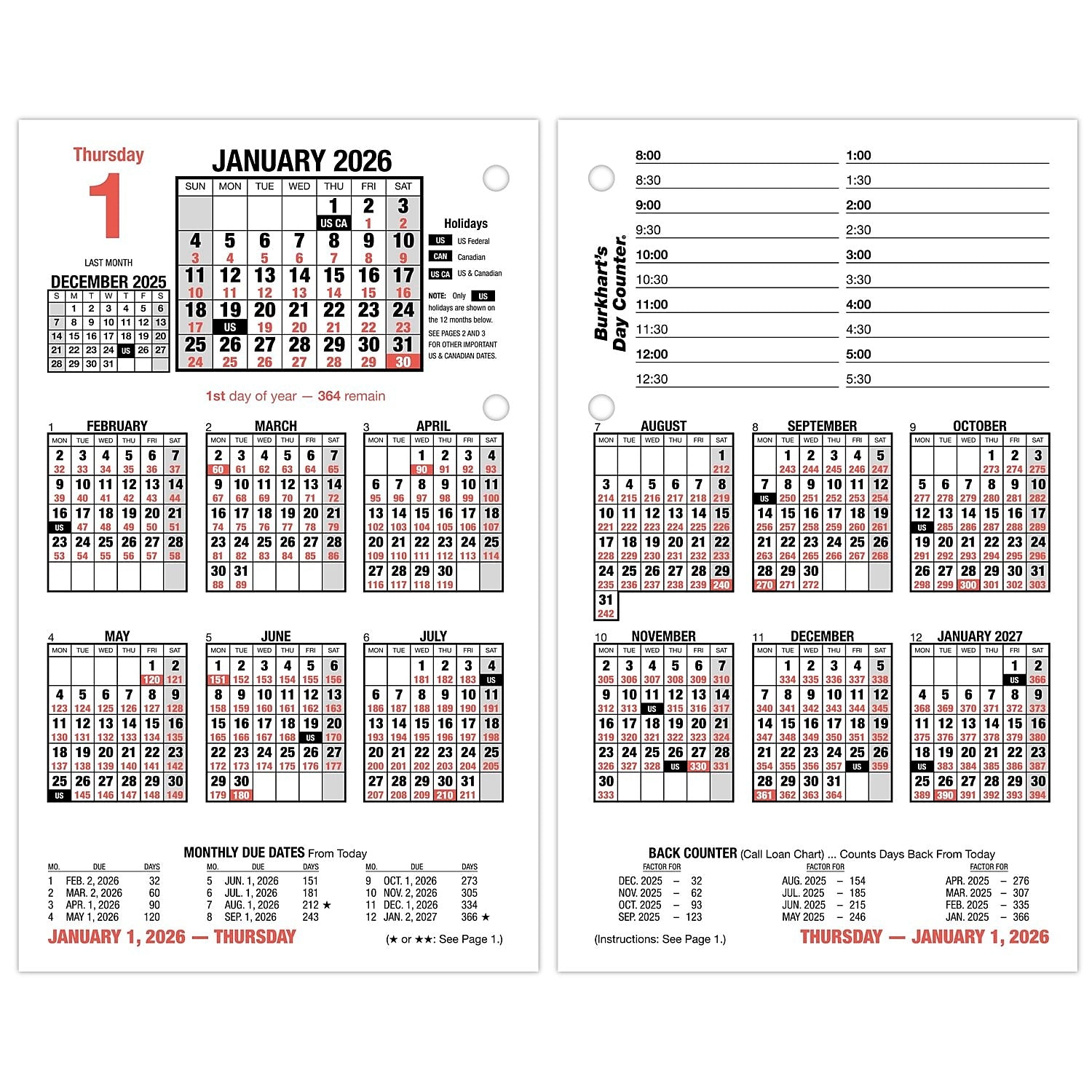 2026 AT-A-GLANCE Burkhart's Day Counter 7.5" x 4.5" Daily Calendar Refill Pages, White/Black (E712-50-26)