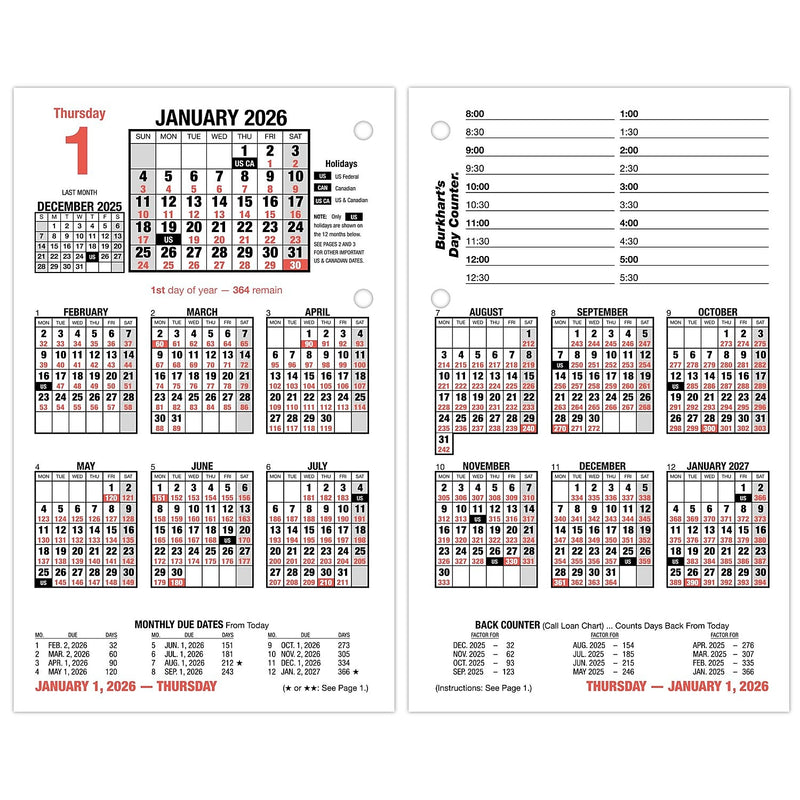 2026 AT-A-GLANCE Burkhart's Day Counter 7.5" x 4.5" Daily Calendar Refill Pages, White/Black (E712-50-26)