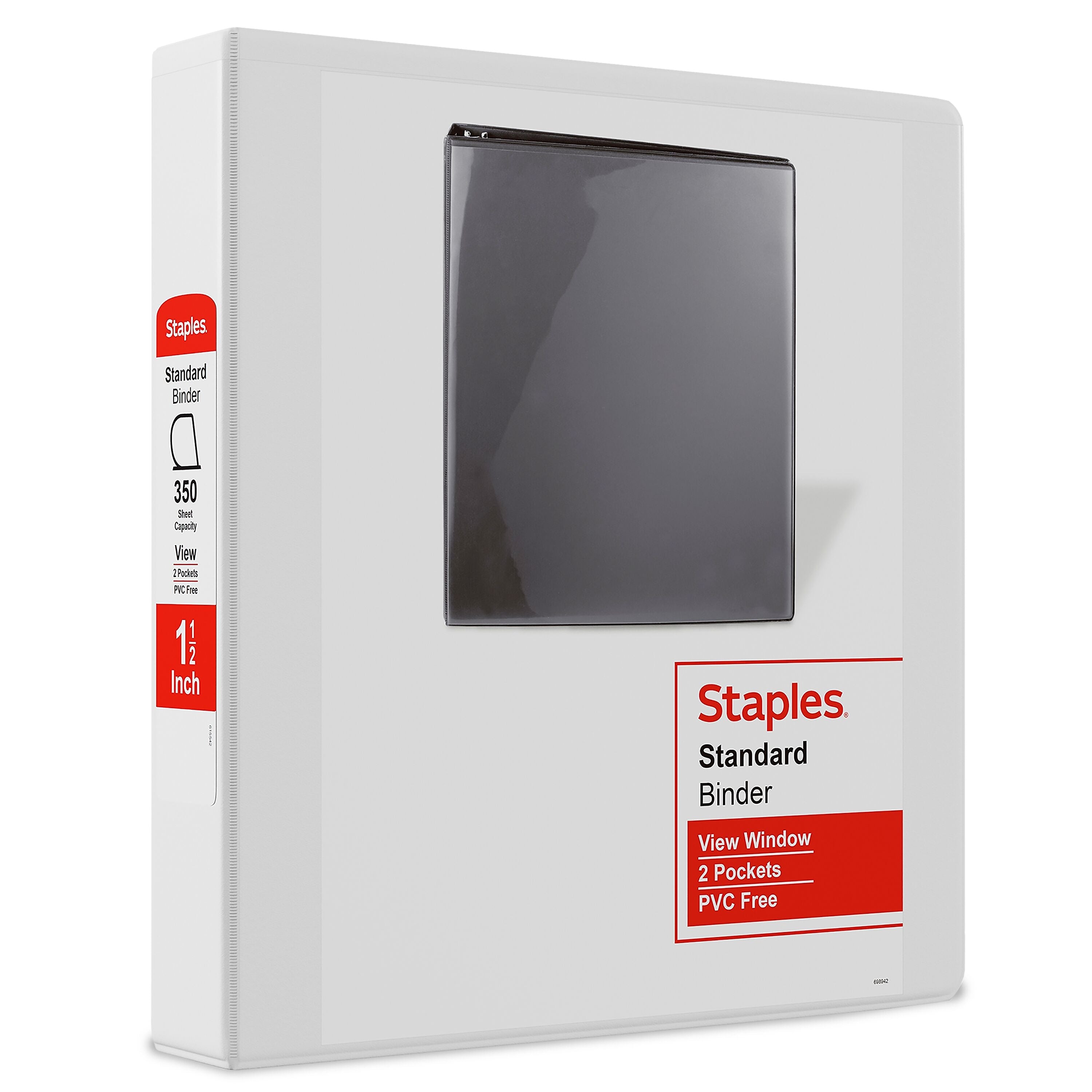 Staples 1 1/2" 3-Ring View Binders, D-Ring, White, 12/Pack (55409CT/26438CT)