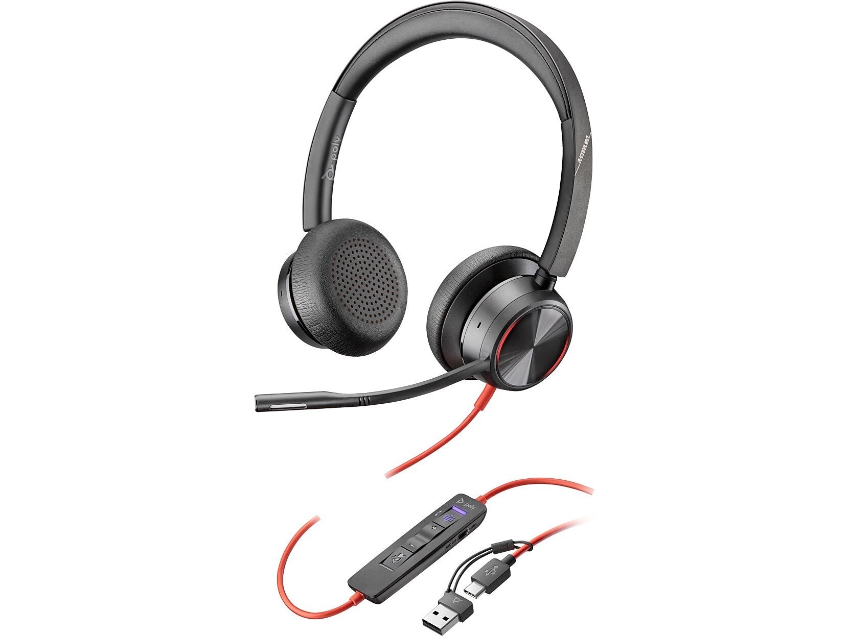 Poly Blackwire 8225 Noise Canceling Stereo Headset, USB-C/USB-A, UC/MS Certified (8X225AA)