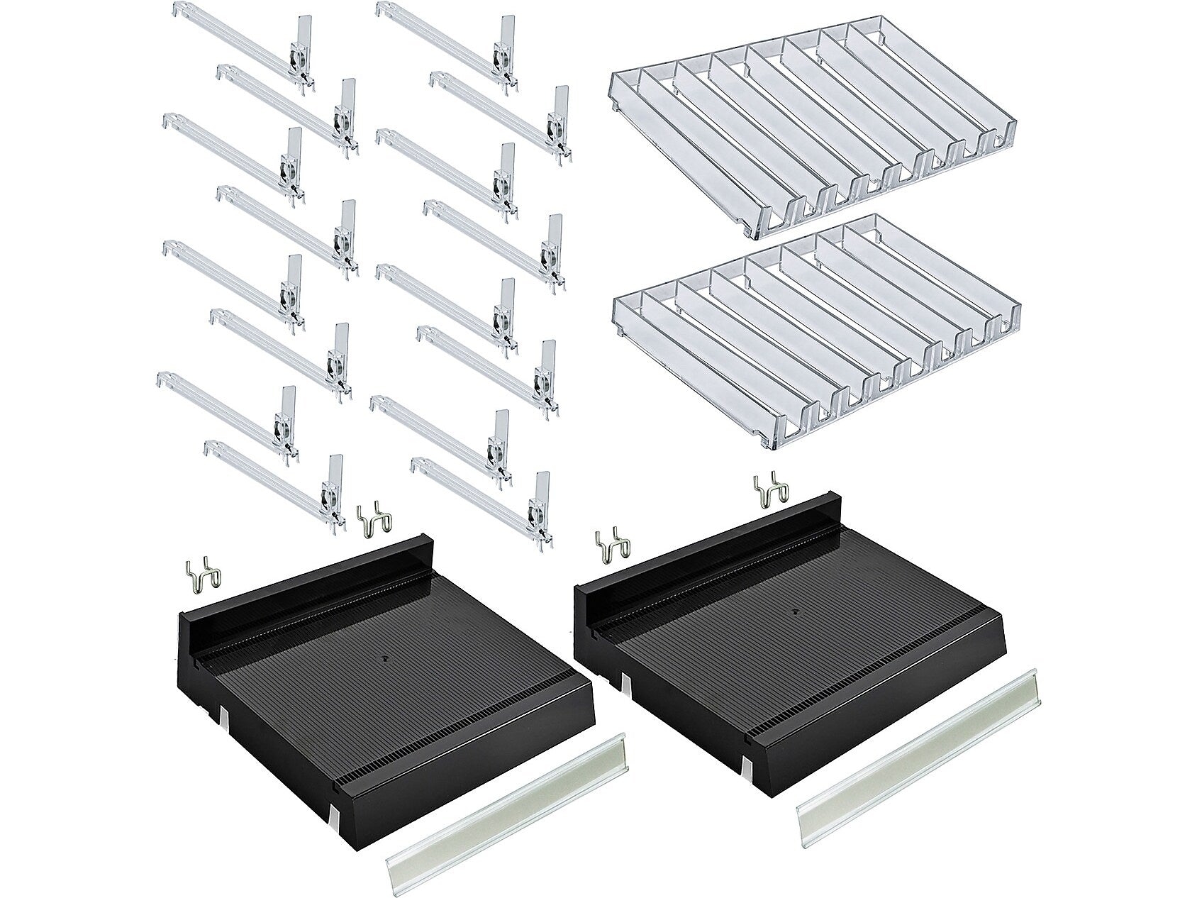 Azar 2.63" x 12" Pegboard 8-Compartment Cosmetic Tray, Black, 2/Pack (225830-8COMP-BLK-2PK)