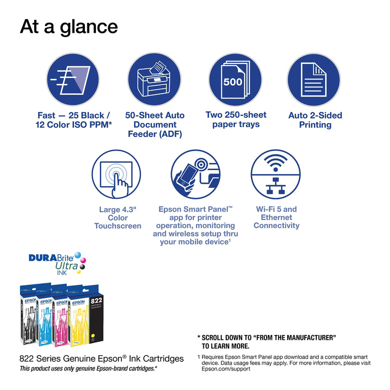 Epson WorkForce Pro WF-4830 Wireless Color Inkjet Printer, All-In-One, Print, Scan, Copy, Fax (9472528)