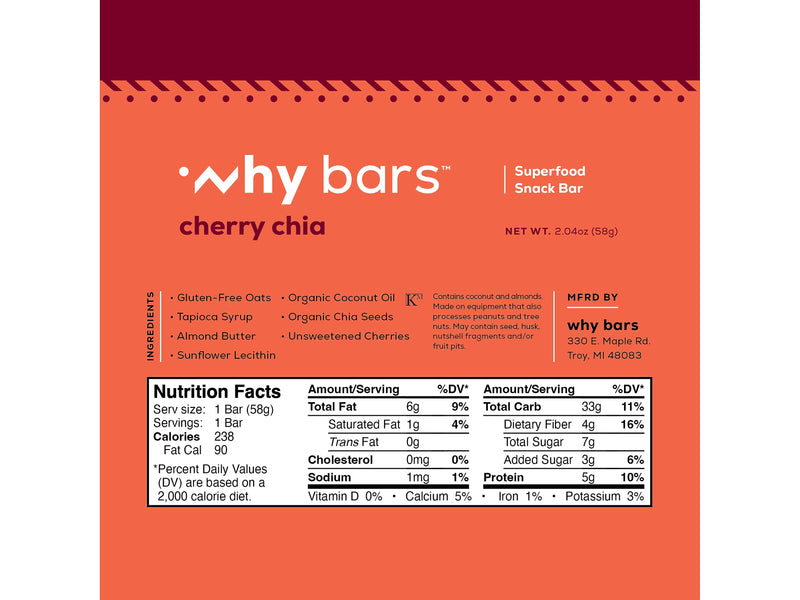 Why Bars Gluten-Free Cherry Chia Superfood Energy Bar, 2.04 oz., 12 Bars/Box (WB4)