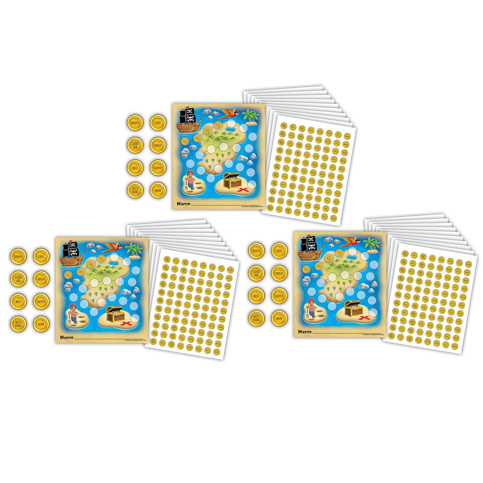 Teacher Created Resources Treasure Hunt Reward Trackers with Stickers, 5.25" x 6", Multicolored, 3 Packs/Bundle (TCR6865-3)