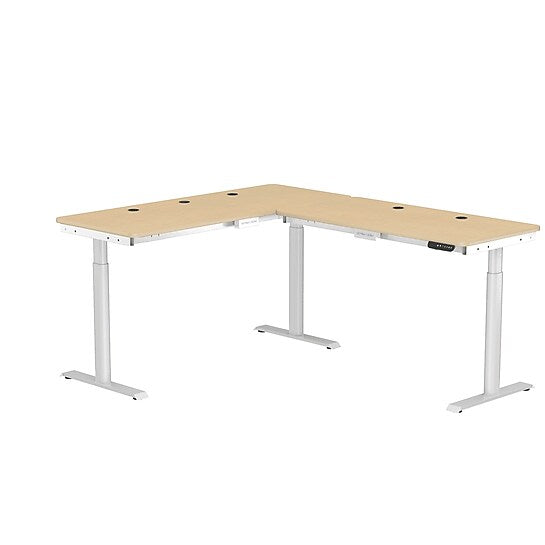 VersaDesk PowerLift 60"W Electric L-Shaped Adjustable Standing Desk, Maple/White (PLLSD6072-WM-APP)