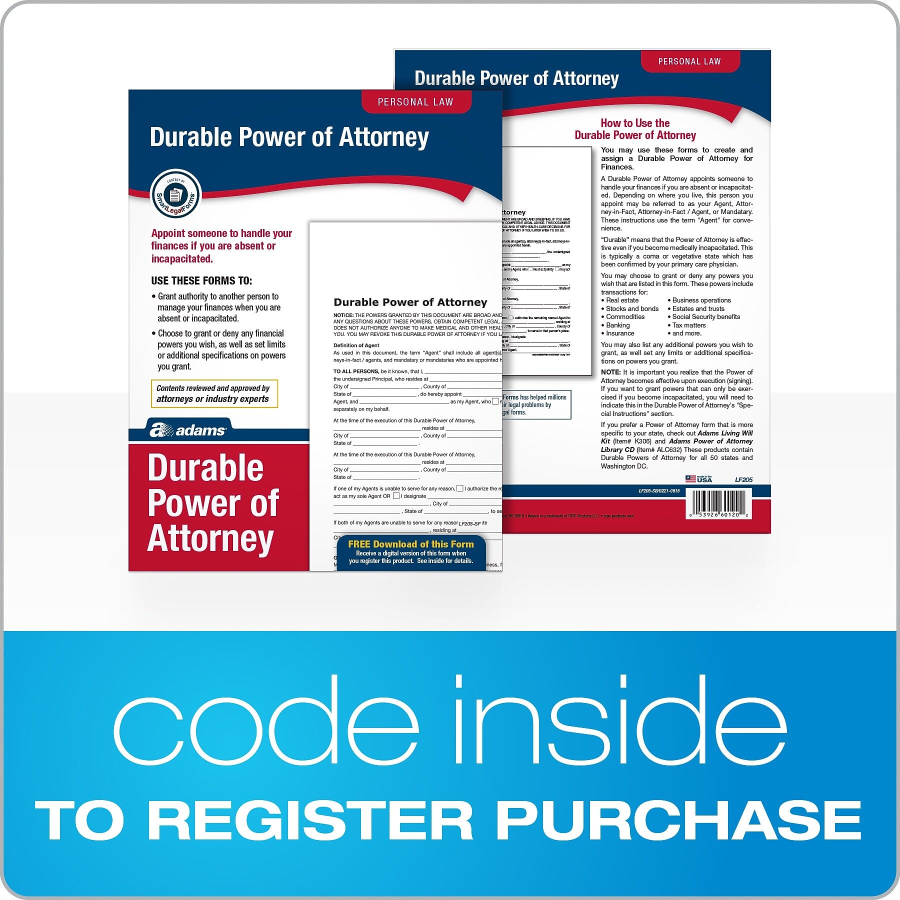 Adams Durable Power of Attorney Legal Form Kit 11"L x 8.5"W Each (ABF LF205)