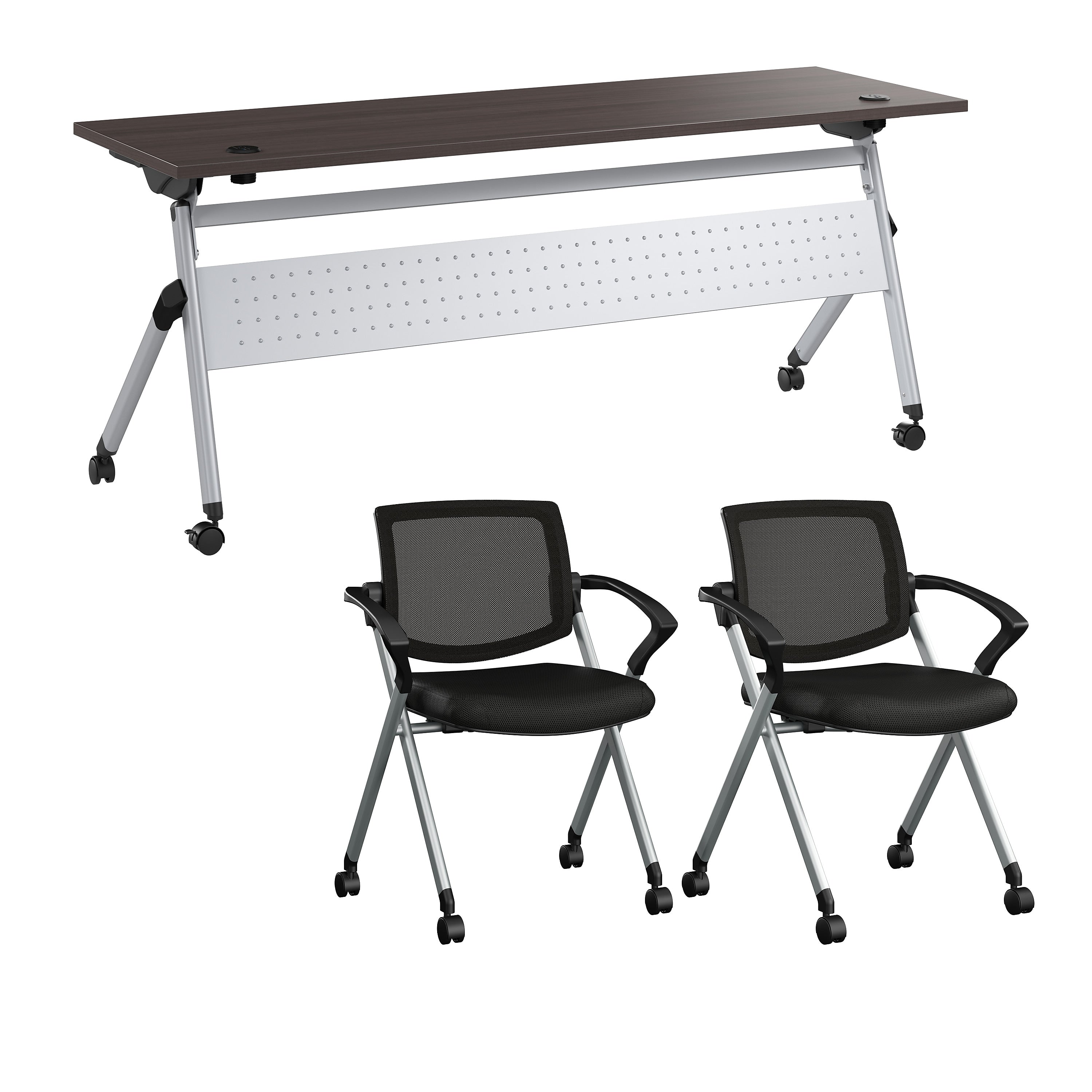 Bush Business Furniture Envision 72"W Foldable Training Room Table with 2 Chairs, Storm Gray (NVS006SG)