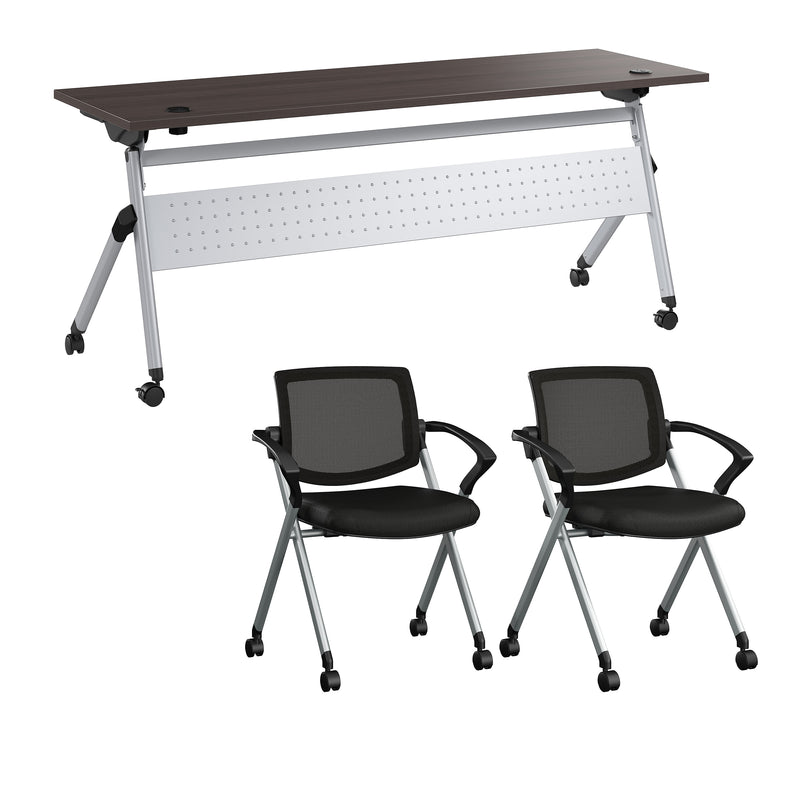 Bush Business Furniture Envision 72"W Foldable Training Room Table with 2 Chairs, Storm Gray (NVS006SG)