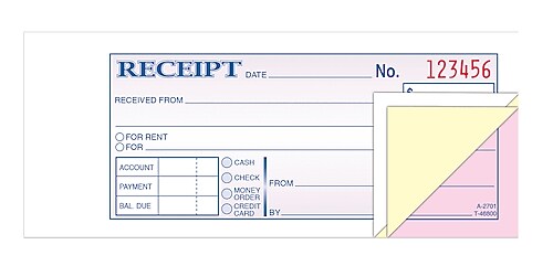 TOPS 3-Part Money/Rent Receipt Book, 2.75" x 7.19", 50 Sheets/Book (TC2701-3)