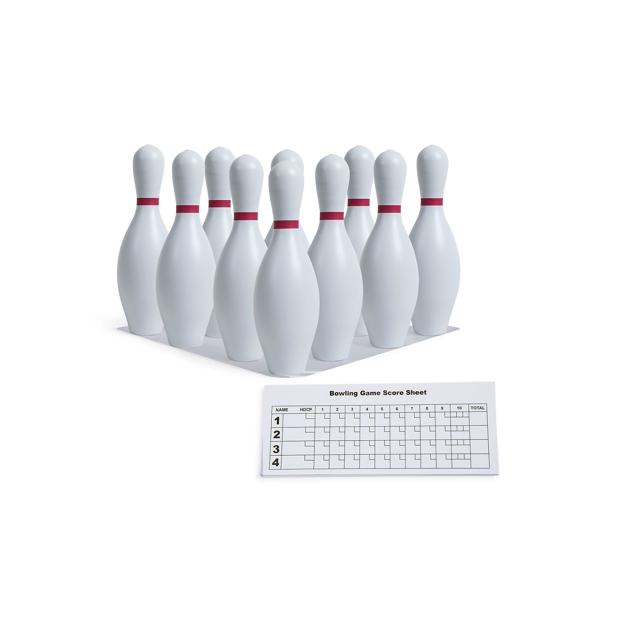 Champion Sports Plastic Bowling Pin Set, Red/White, 10/Set (CHSBP10)