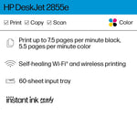HP DeskJet 2855e Wireless Color All-In-One Inkjet Printer, Print, Scan, Copy, Best for Home, 3 Months FREE Ink (588S5A)