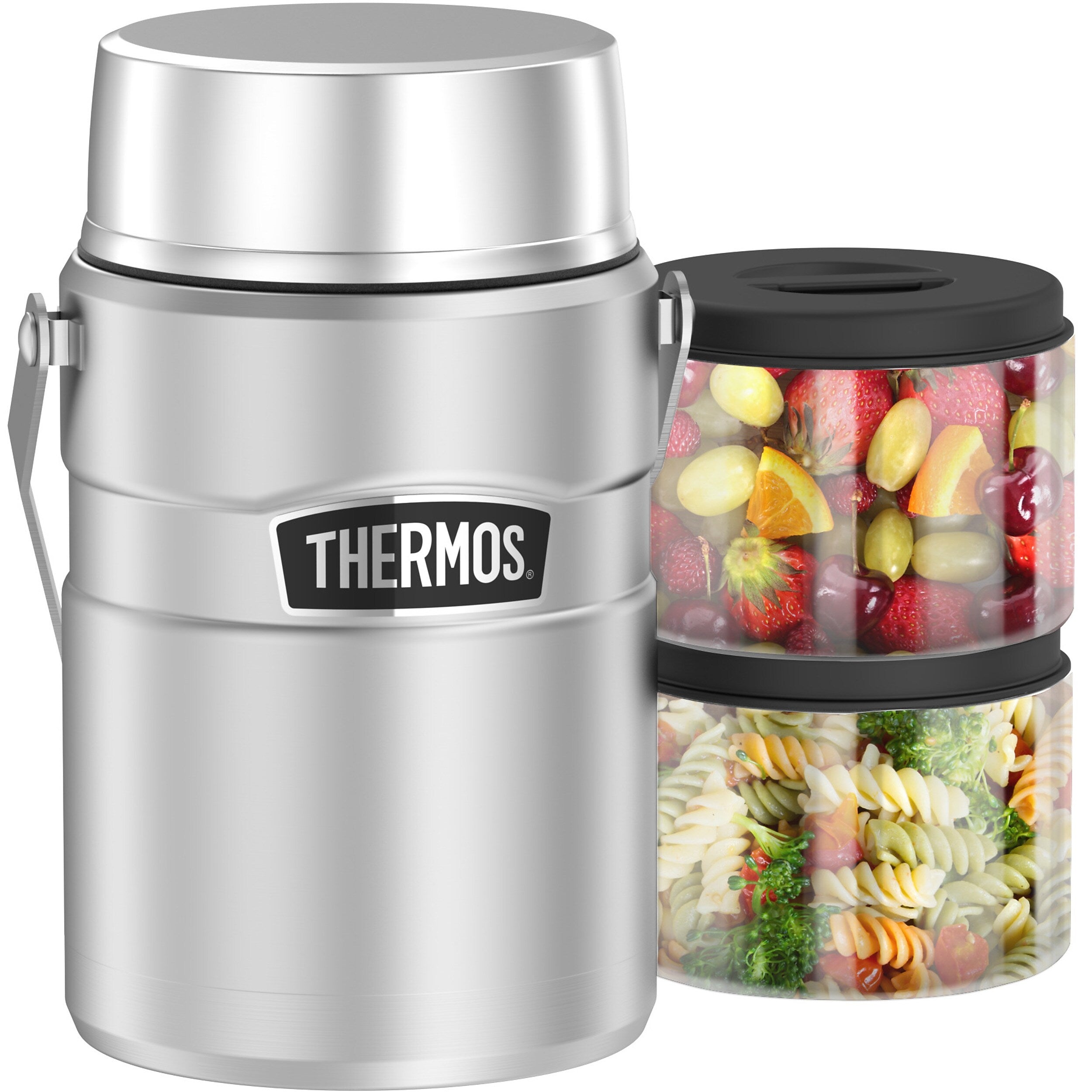 Thermos King Big Boss Stainless Steel Insulated Food Jar, 2-Compartment, Stainless, 47 oz. (EASK3030MSTRI4)