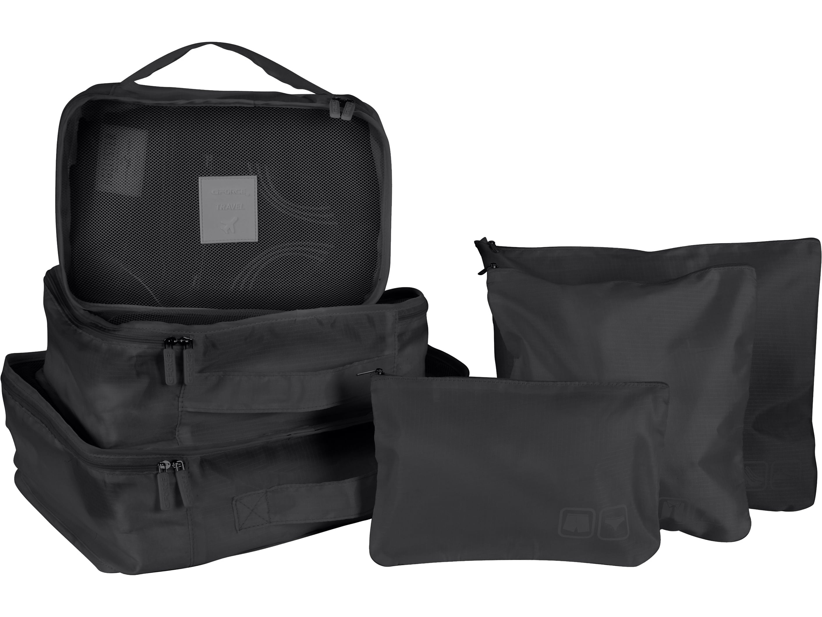 G Force 6-Piece Fabric Travel Pouch Set, Water Resistant, Black (27105-BLACK)