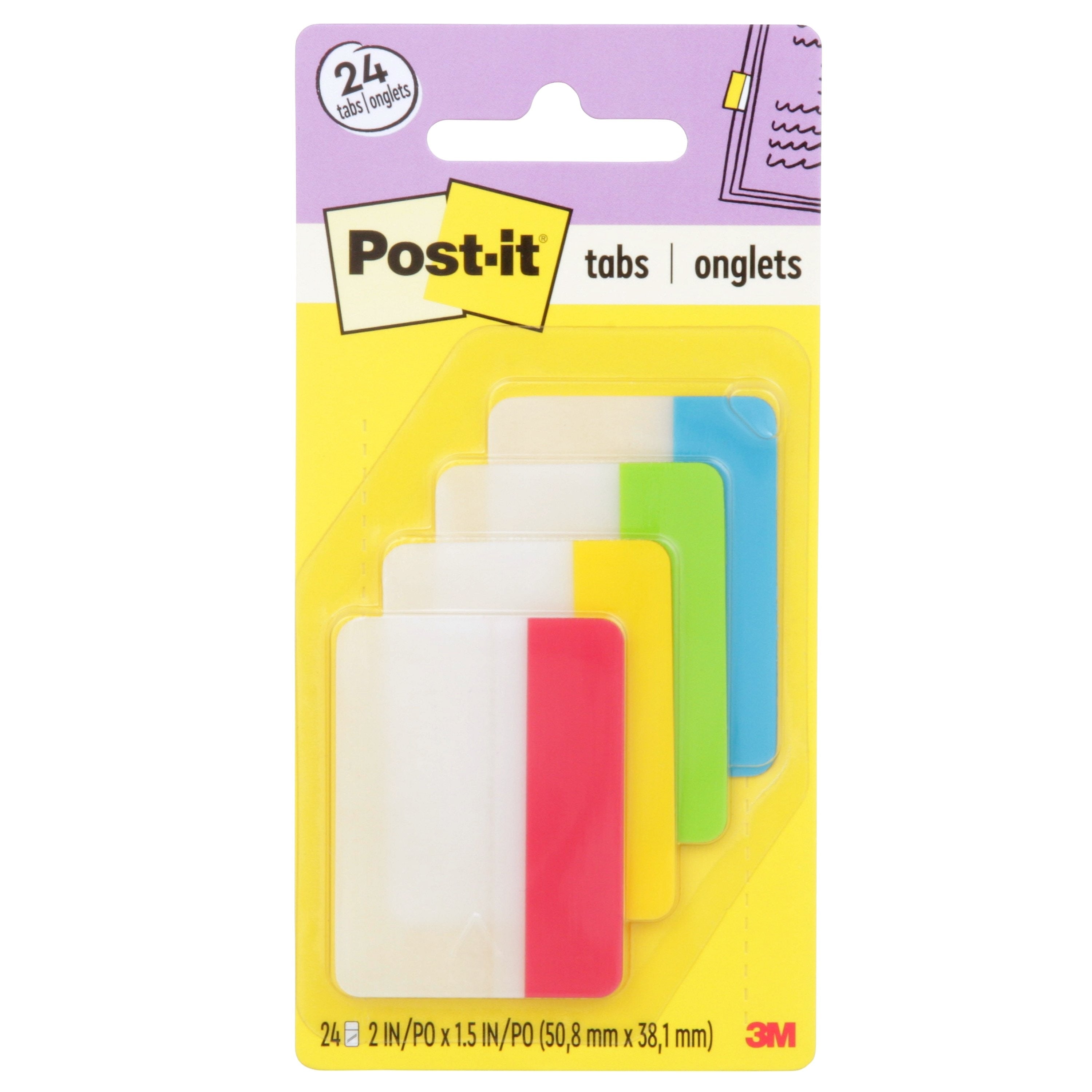Post-it Durable Tabs, 2" Wide, Assorted Colors, 24 Tabs/Pack (686-ALYR)