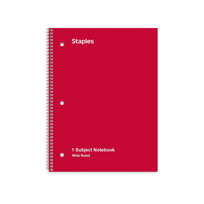 Staples 1-Subject Notebook, 8" x 10.5", Wide Ruled, 70 Sheets, Assorted Colors, 48 Notebooks/Carton (27497CT)