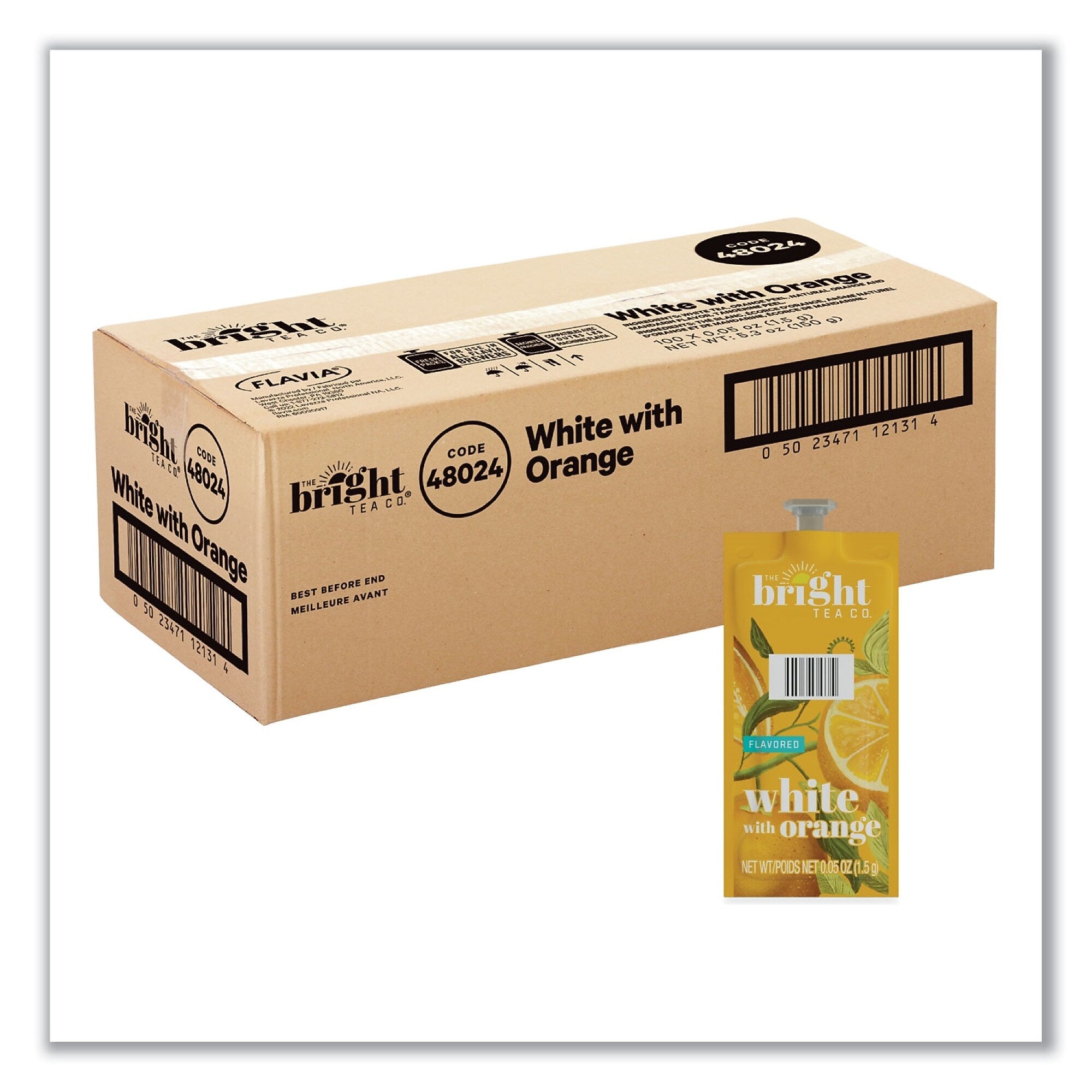 FLAVIA The Bright Tea Co. White with Orange Tea Freshpack, White with Orange, 0.05 oz Pouch, 100/Carton