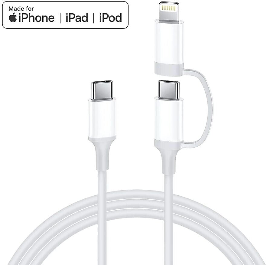 4XEM Lightning USB-C Charging Adapter for Apple, 3ft, White (4X25W2N1KIT3)