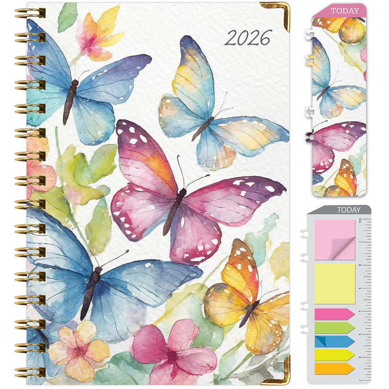 2026 Global Printed Products Watercolor Butterflies 5.5" x 8" Weekly & Monthly Planner, Paperboard Cover (NRY26-58-33)
