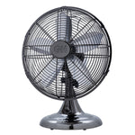 Good Housekeeping 12" Retro Table Fan 10-inch 3-Speed Oscillating Desk Fan, Midnight Chrome (92612)
