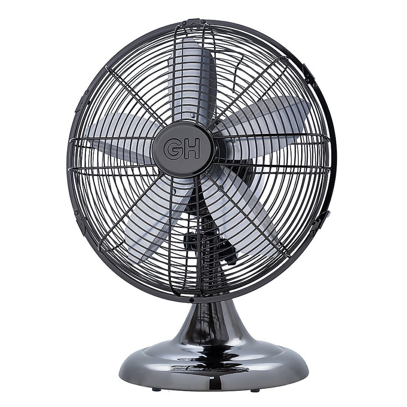 Good Housekeeping 12" Retro Table Fan 10-inch 3-Speed Oscillating Desk Fan, Midnight Chrome (92612)