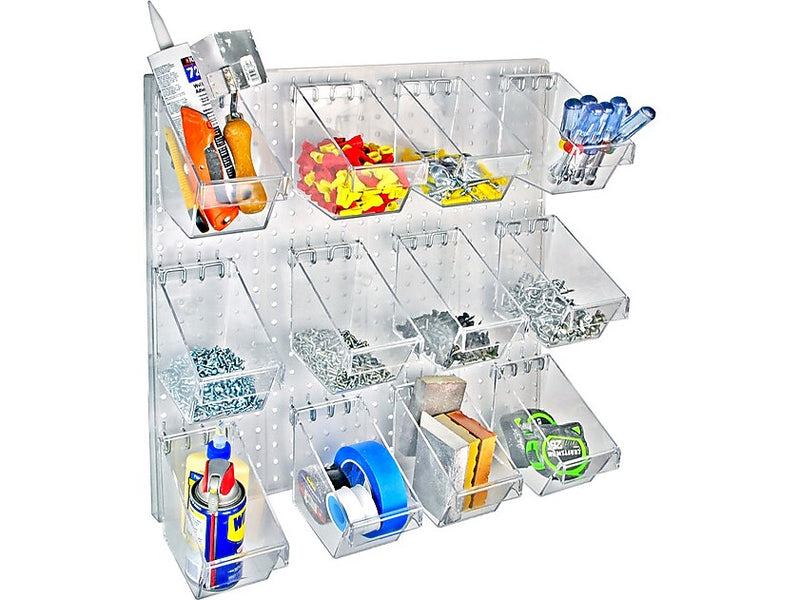Azar 24" x 24" Pegboard 12-Bucket Wall Accessory Organizer Set, Clear, Each (700685)
