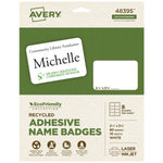 Avery EcoFriendly Laser/Inkjet Removable Name Tags, 2 1/3" x 3 3/8", White, 10 Sheets/Pack, 80 Labels/Pack (48395)
