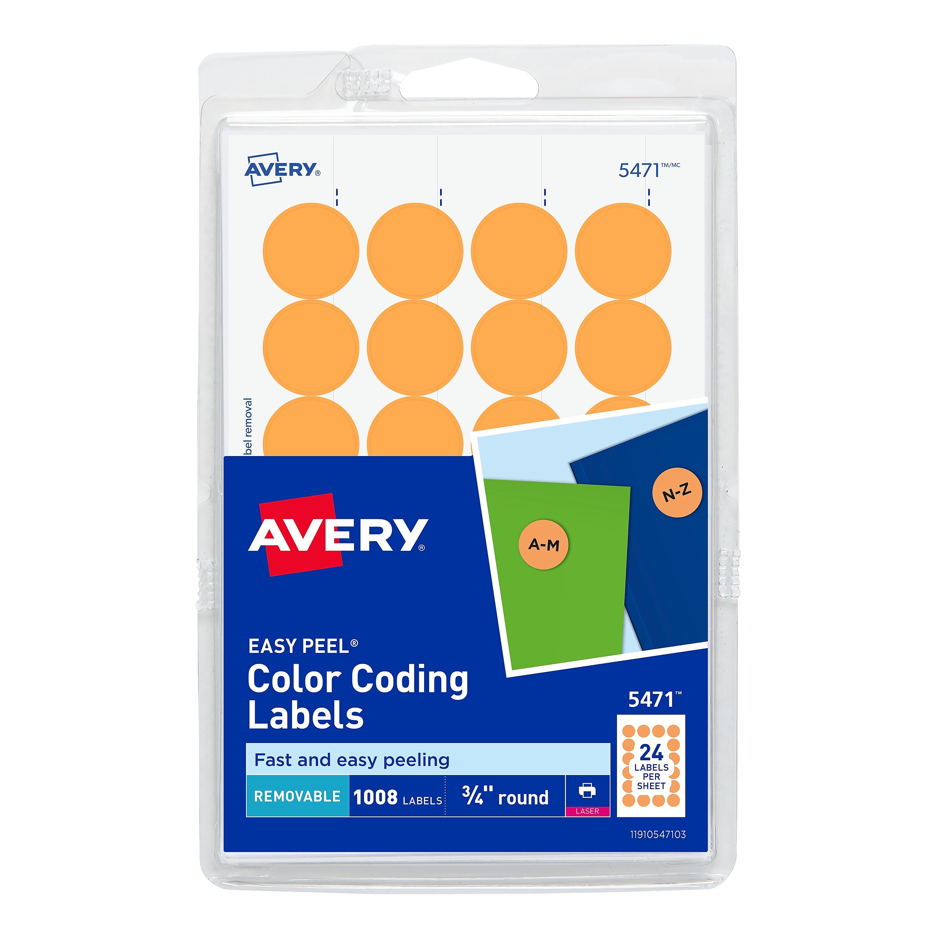 Avery Easy Peel Laser Color-Coding Labels, 3/4" Dia, Neon Orange, 1,008 Labels/Pack (5471)